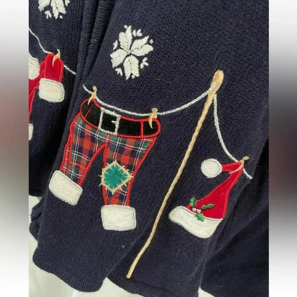 Crystal Kobe Blue Christmas Zip cardigan Sweater Santa's clothes snowflakes M - Picture 5 of 16